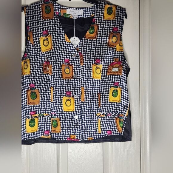 NWT Enzo Zoli Milan 100% PURESILK Navy/ White Parfum Print ButtonsUp Women Vest - Picture 1 of 8